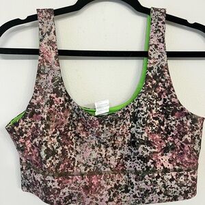Fabletics Pink and Green Patterned Sports Bra